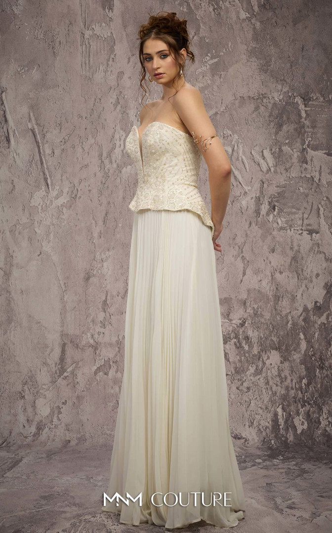 MNM Couture Q7715 Chiffon Beaded Deep V-Sweetheart Neck Gown