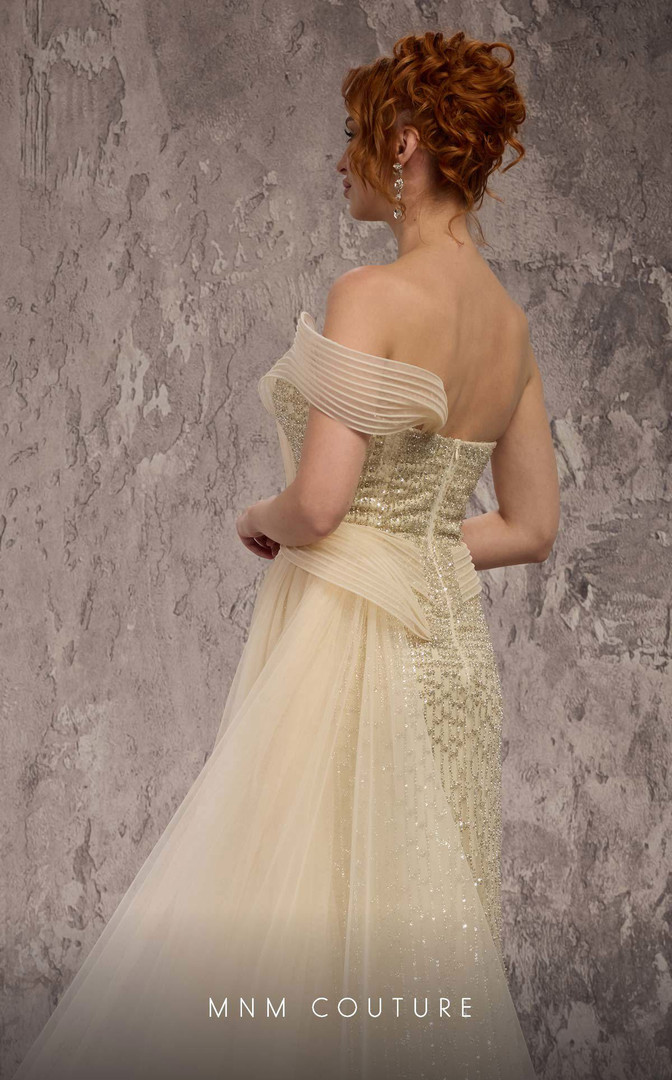 MNM Couture Q1405 Beaded Embroidered Asymmetrical Strap Gown