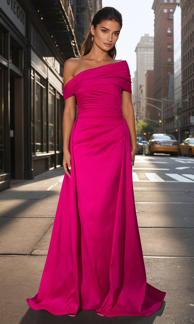 Janique 1145 Stretch Mikado Asymmetric Neck Sheath Dress