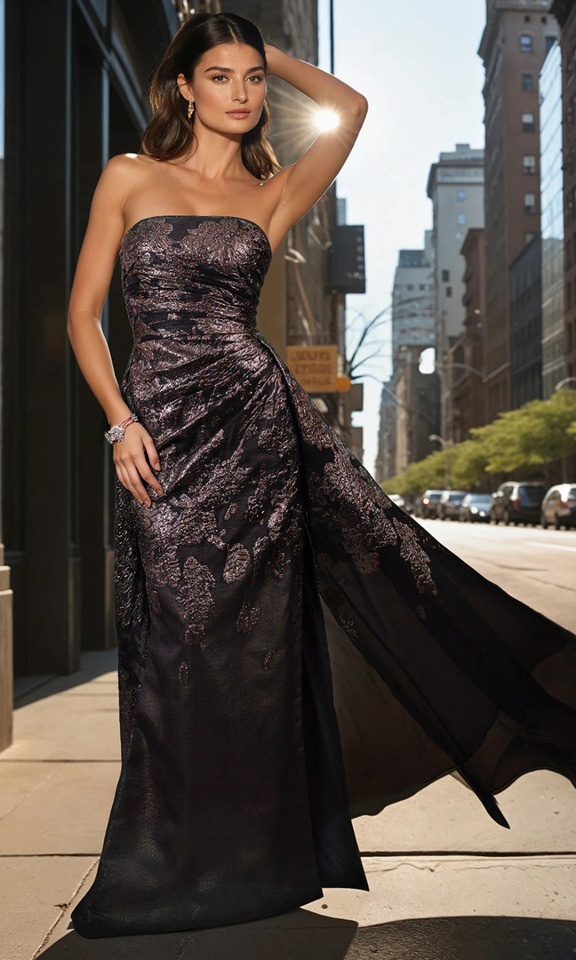 Janique 261050 Textured Straight Neckline Strapless Gown