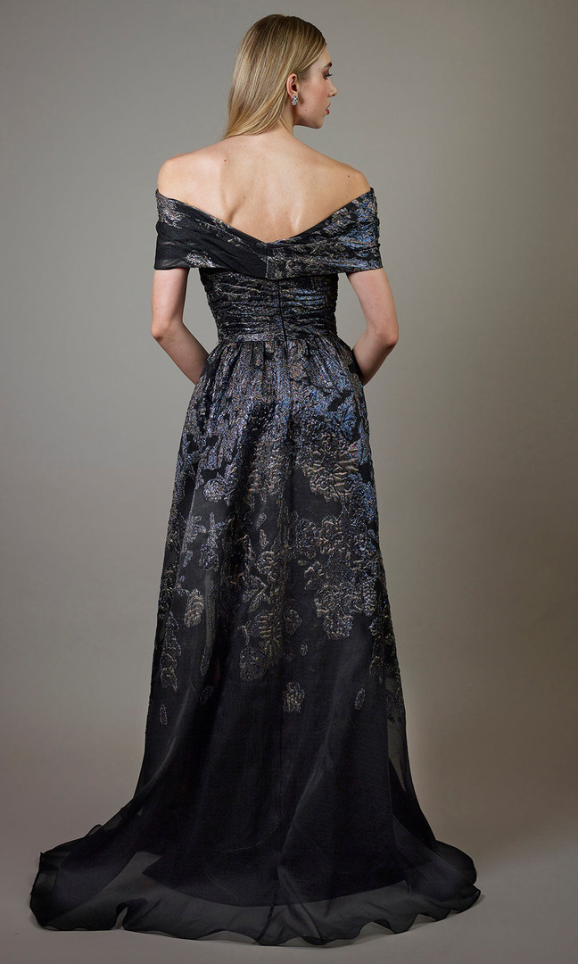Janique 361050 Textured Straight Strapless Overskirt Gown