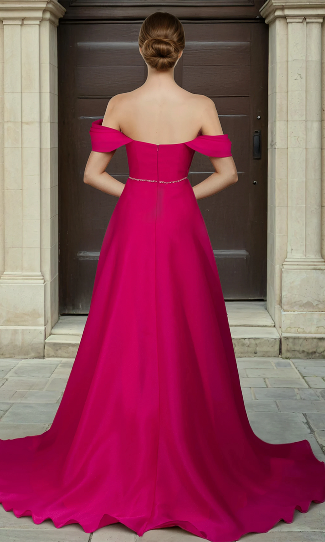 Janique 2607 Satin Organza Beaded Scoop Neck Evening Dress