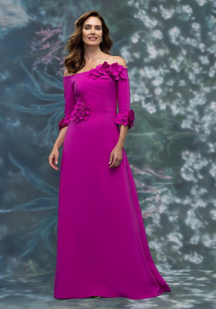MGNY By Morilee 2070002 Crepe 3D Floral Off Shoulder Gown