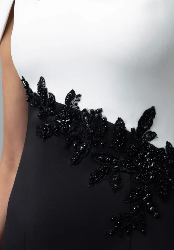 MGNY By Morilee 2070010 Crepe Beads Floral One-Shoulder Gown