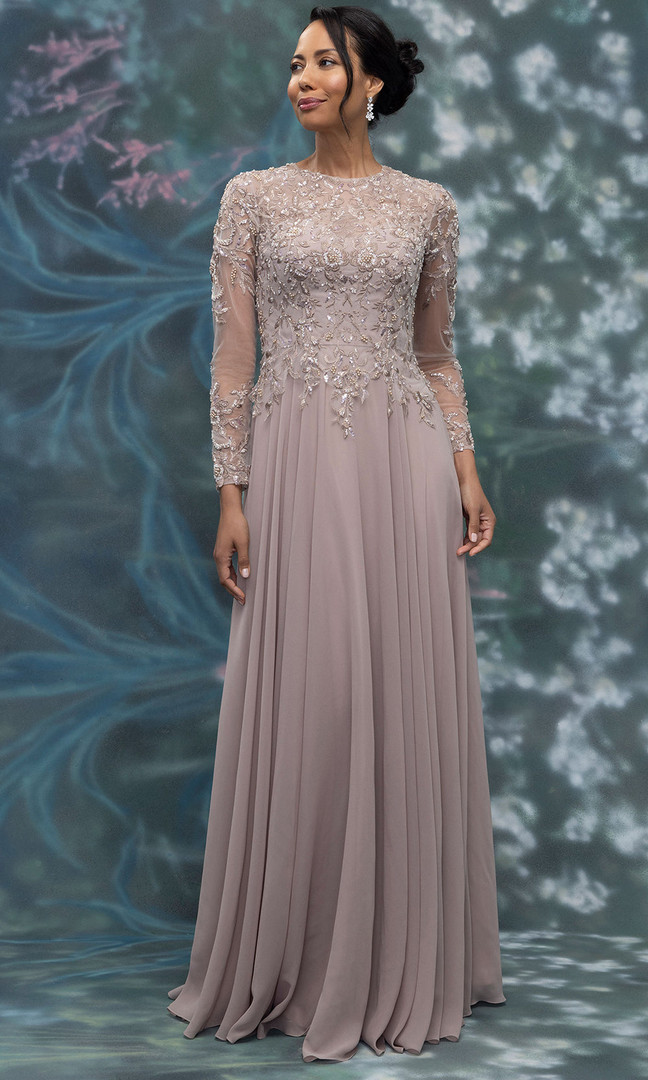 MGNY By Morilee 2070015 Chiffon Tulle Illusion Neck Gown