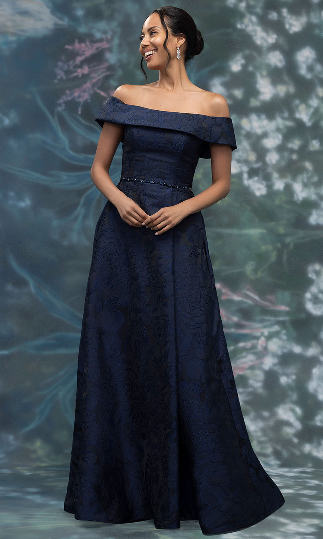 MGNY By Morilee 2070029 Brocade Fold Over Neckline Gown