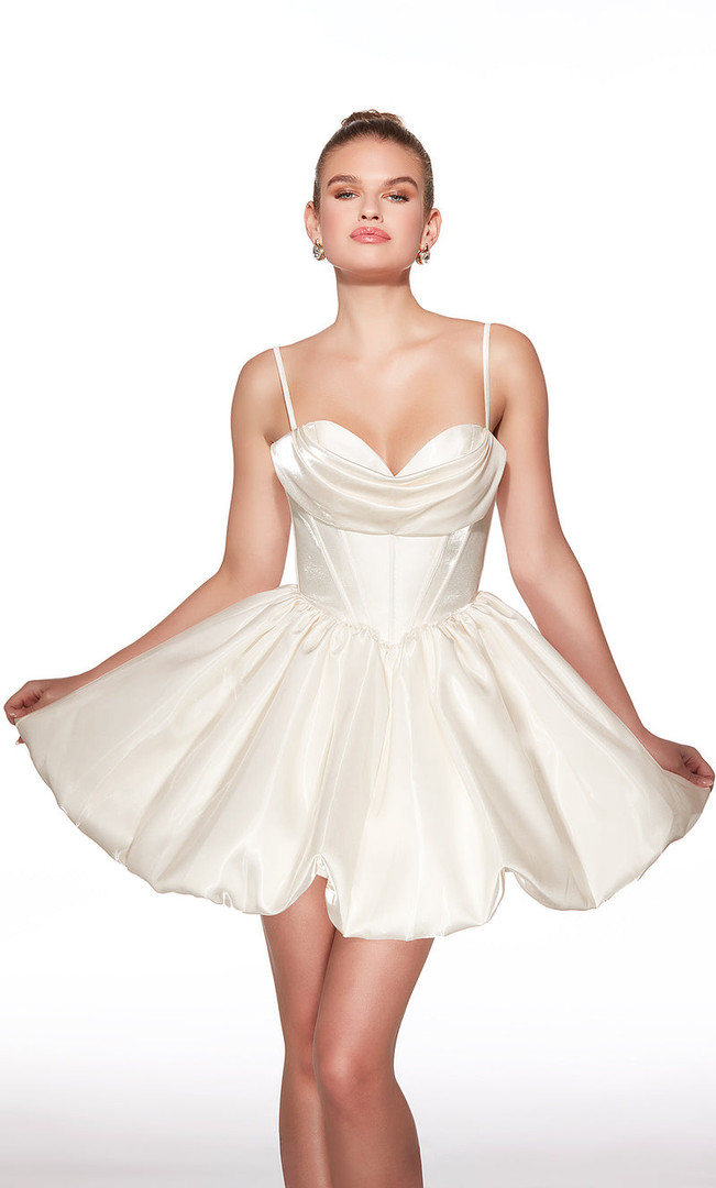 Alyce Paris 30012 Liquid Satin Spaghetti Straps Short Dress