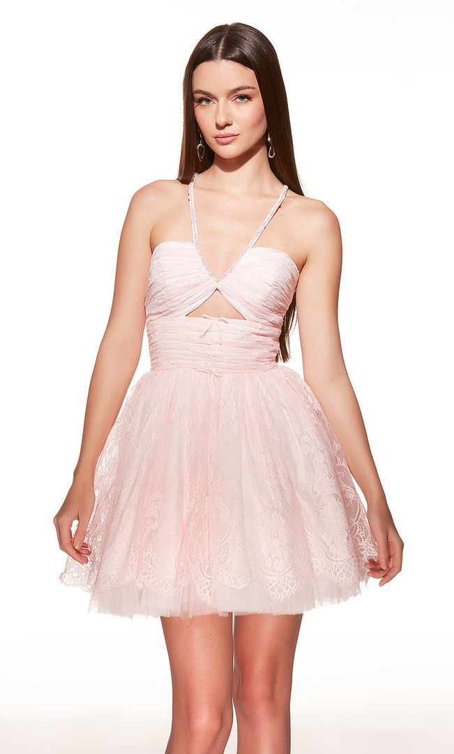 Alyce Paris 30030 Chantilly Lace Halter Neck Short Dress