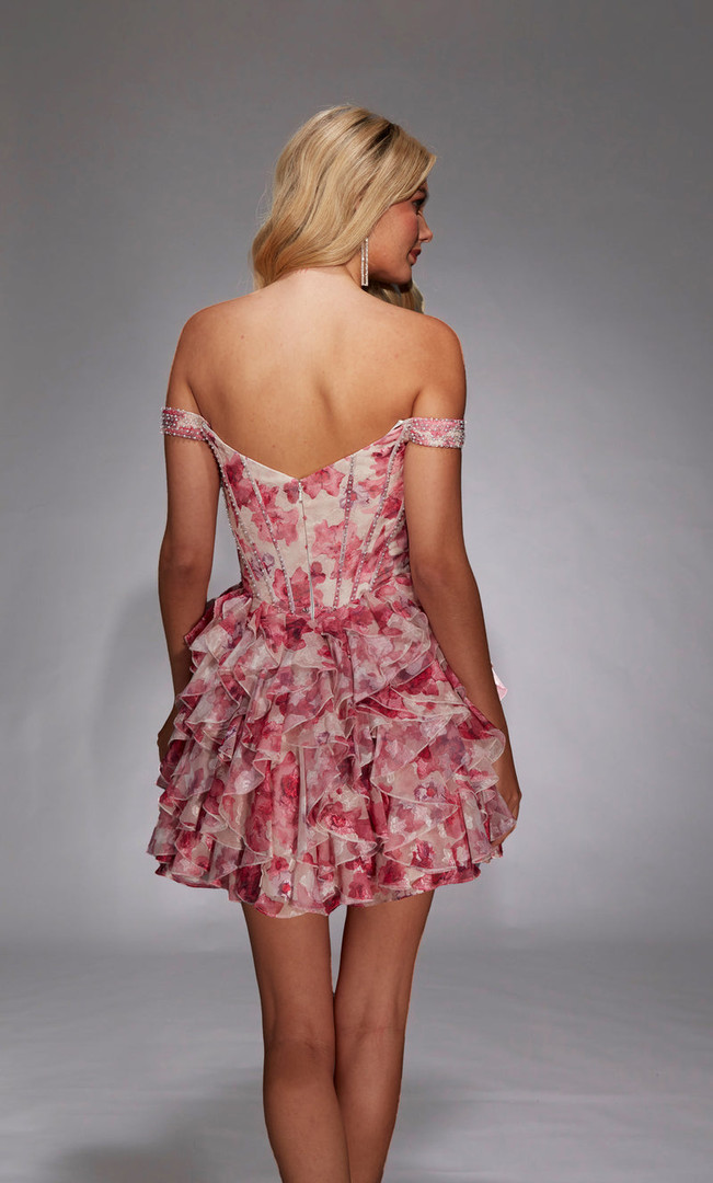 Alyce Paris 30034 Organza Print Ruffle Skirt Short Dress
