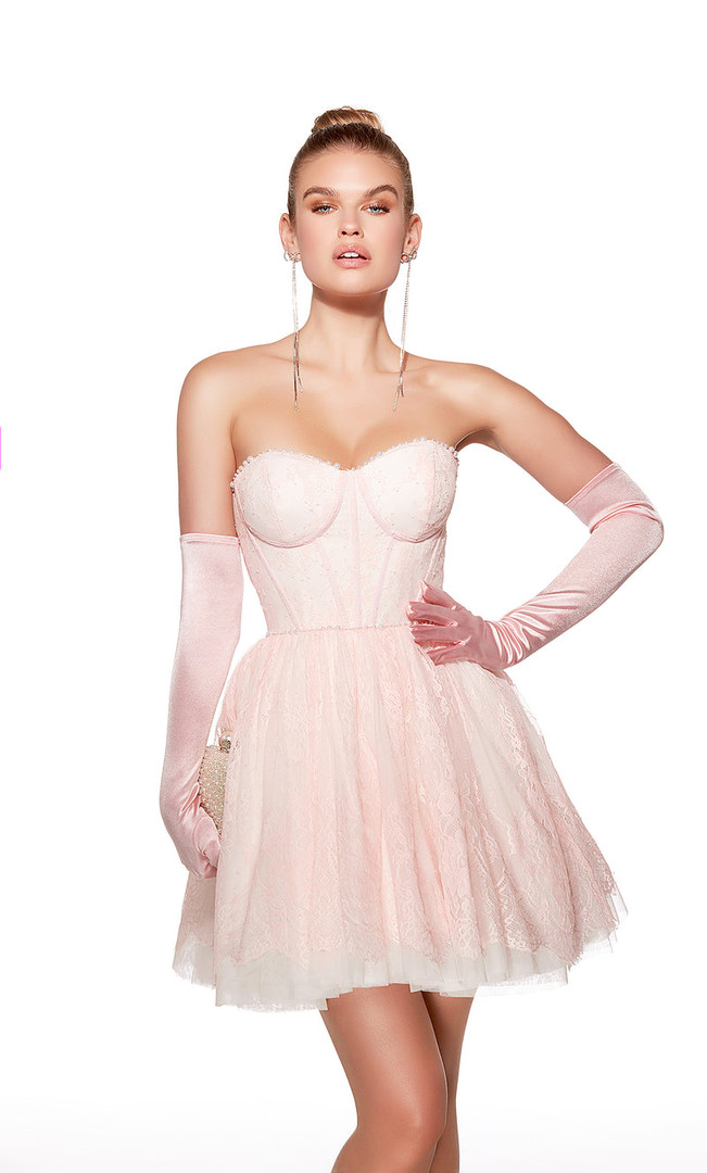 Alyce Paris 30041 Chantilly Lace Strapless Short Dress