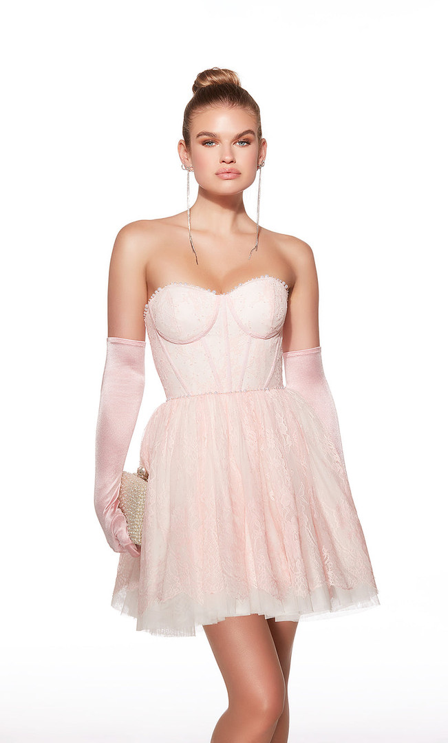 Alyce Paris 30041 Chantilly Lace Strapless Short Dress