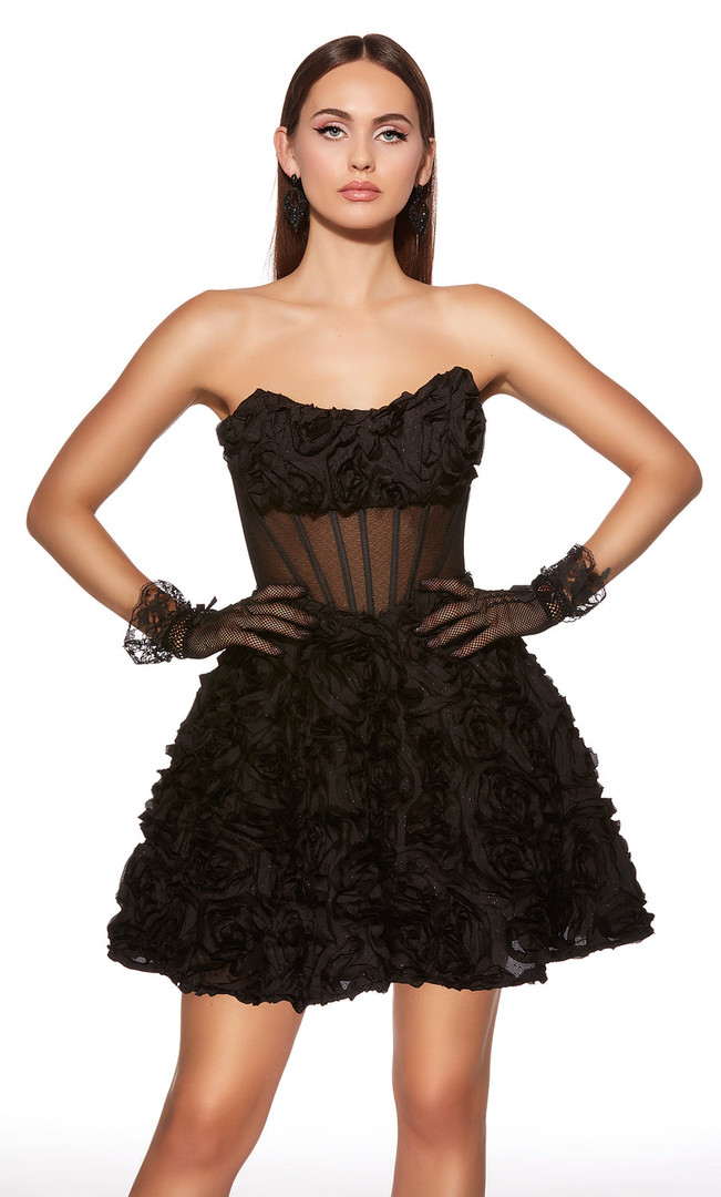 Alyce Paris 30079 Satin 3D Rose Pocket Strapless Short Dress