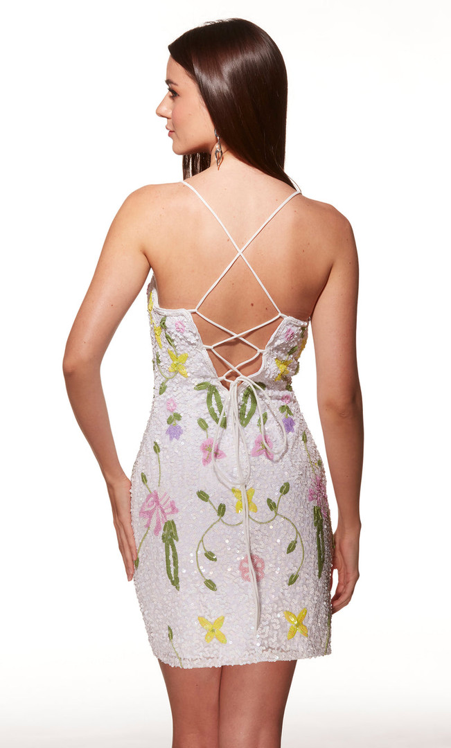 Alyce Paris 40061 Hand Beaded Floral Lace Sheath Short Dress