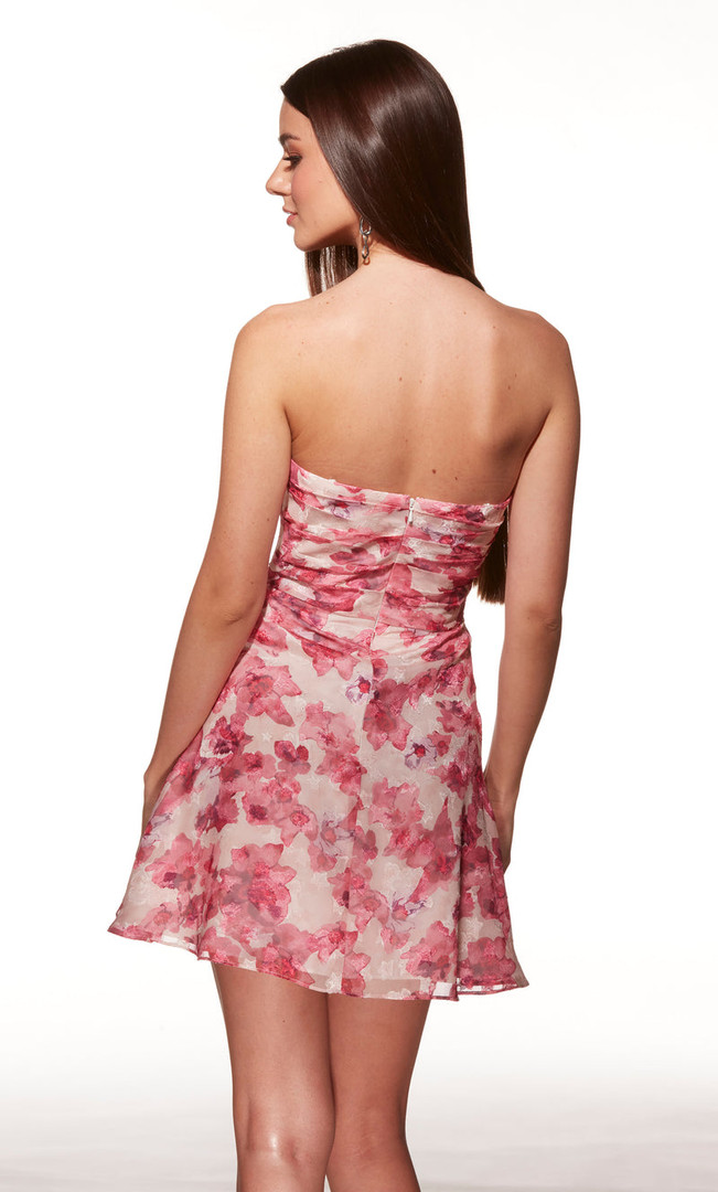Alyce Paris 40079 Floral Organza Print Strapless Short Dress