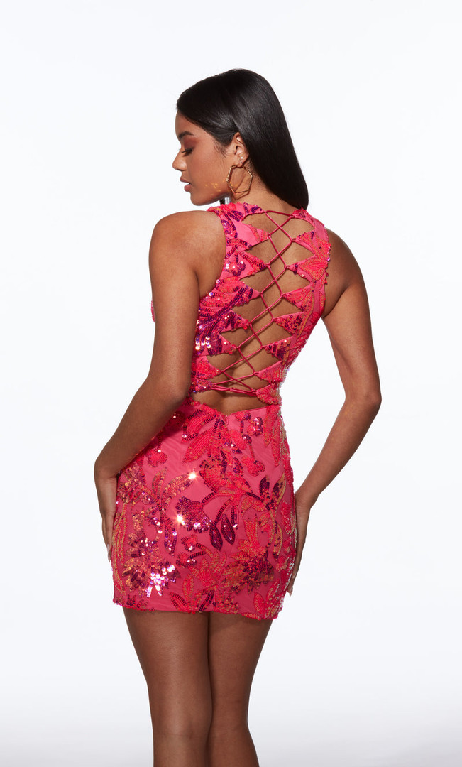 Alyce Paris 40083 Floral Sequins Plunging V-Neck Short Dress