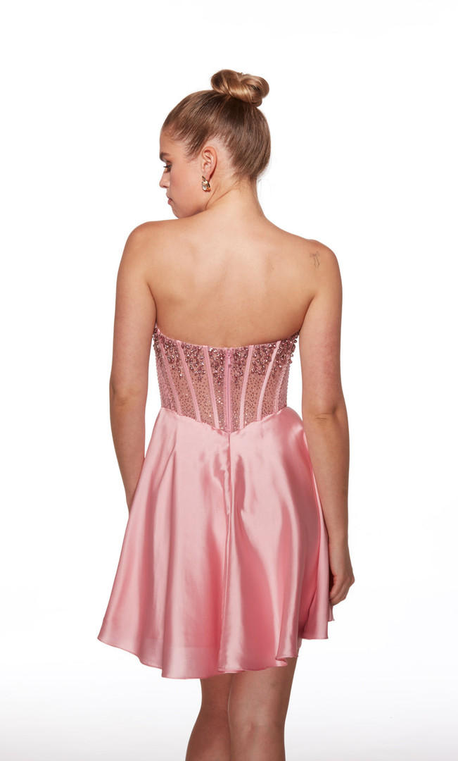 Alyce Paris 40101 Satin Chiffon Beaded Strapless Short Dress