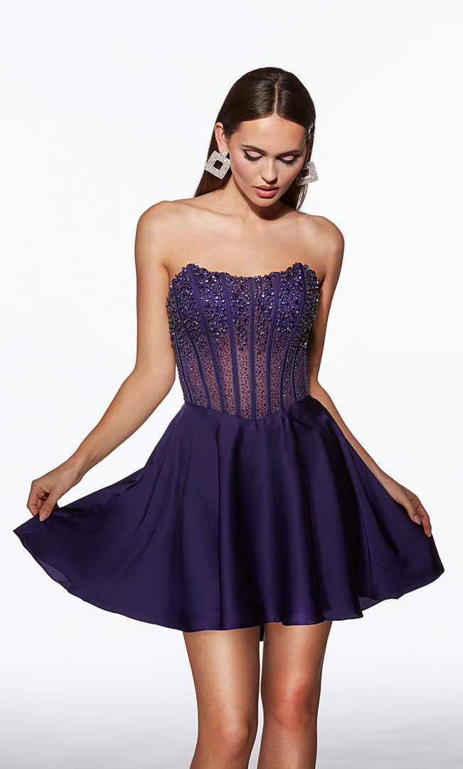 Alyce Paris 40101 Satin Chiffon Beaded Strapless Short Dress