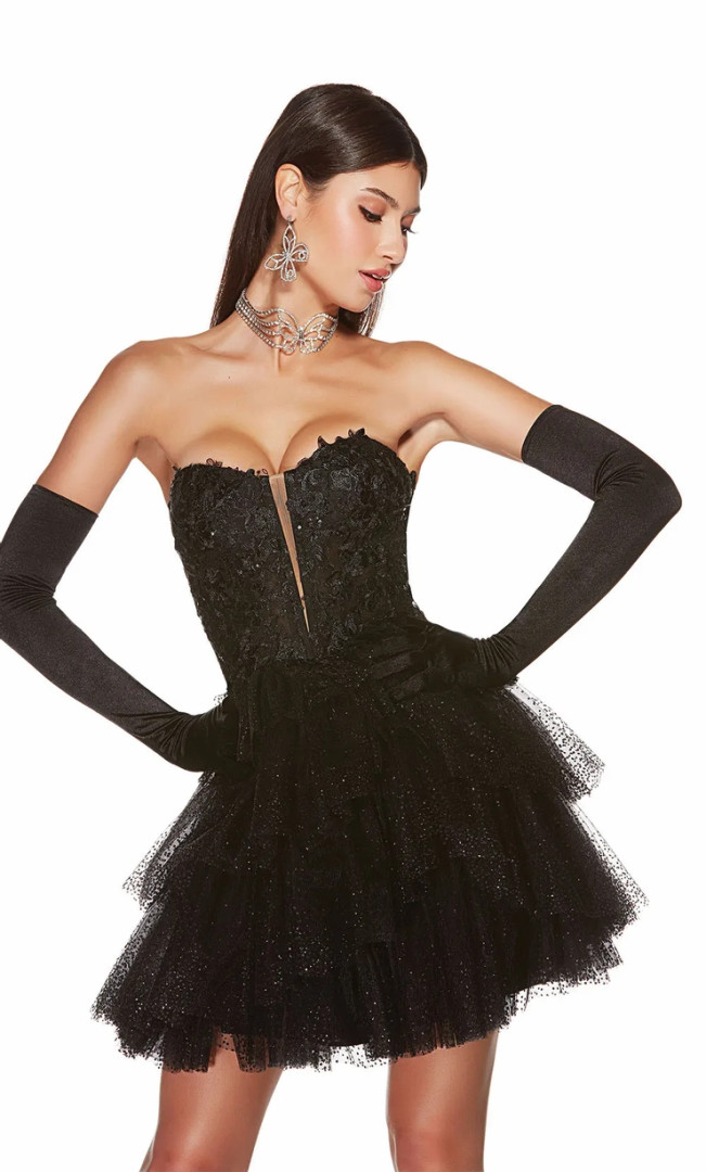 Alyce Paris 3766 Lace Tulle Sweetheart Strapless Short Dress