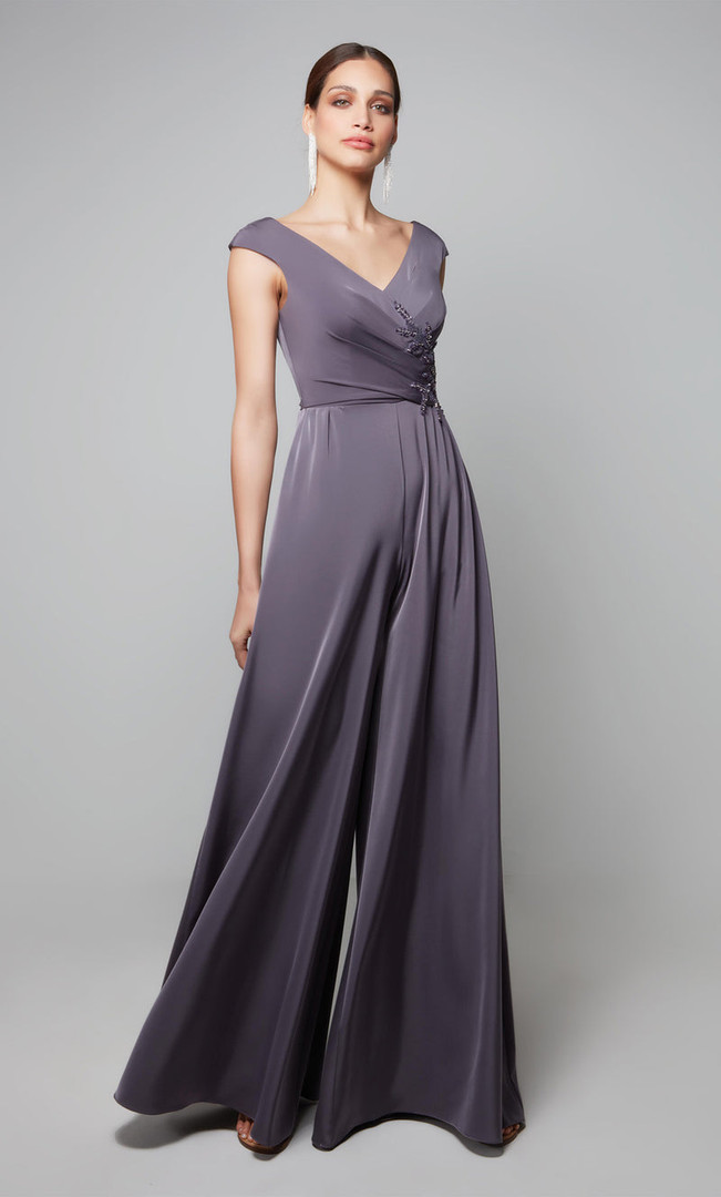 Alyce Paris 27559 Faille Cap Sleeves Wide Leg Jumpsuit