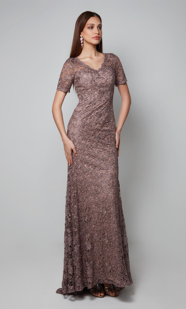 Alyce Paris 27561 Lace Floral Embroidery Short Sleeves Gown