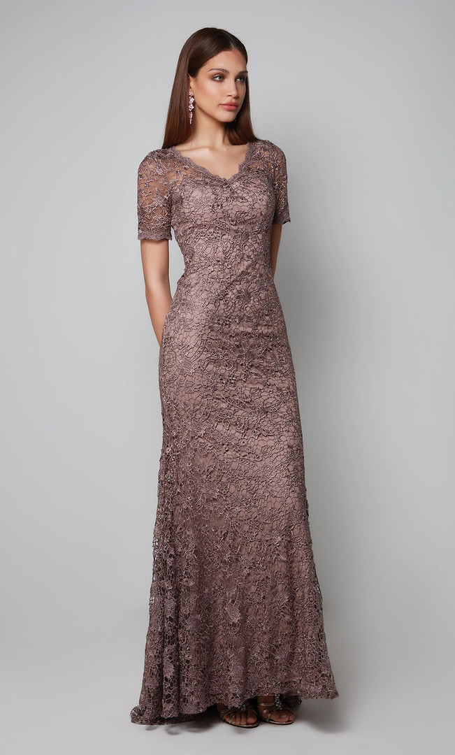 Alyce Paris 27561 Lace Floral Embroidery Short Sleeves Gown