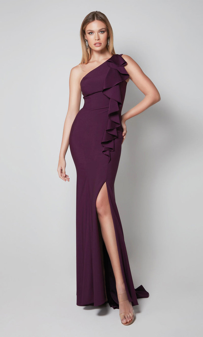 Alyce Paris 27575 Stretch Crepe Cascading Ruffle Long Gown