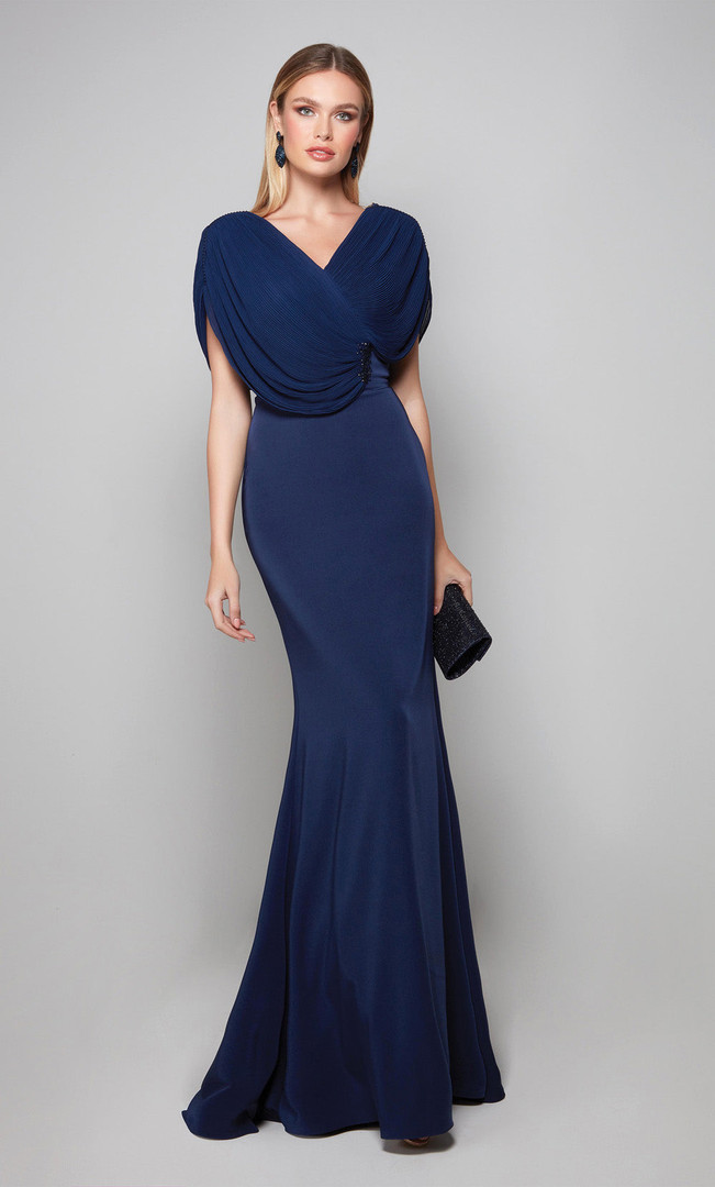 Alyce Paris 27591 Stretch Crepe V-Neck Short Sleeves Gown