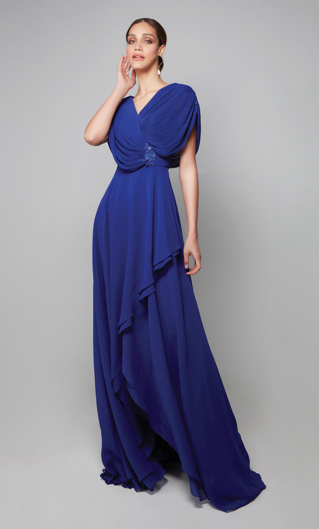 Alyce Paris 27592 Chiffon Beaded V-Neck Short Sleeves Gown
