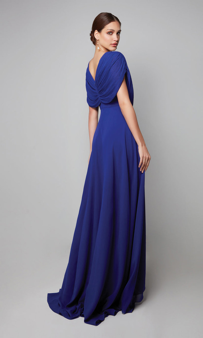 Alyce Paris 27592 Chiffon Beaded V-Neck Short Sleeves Gown