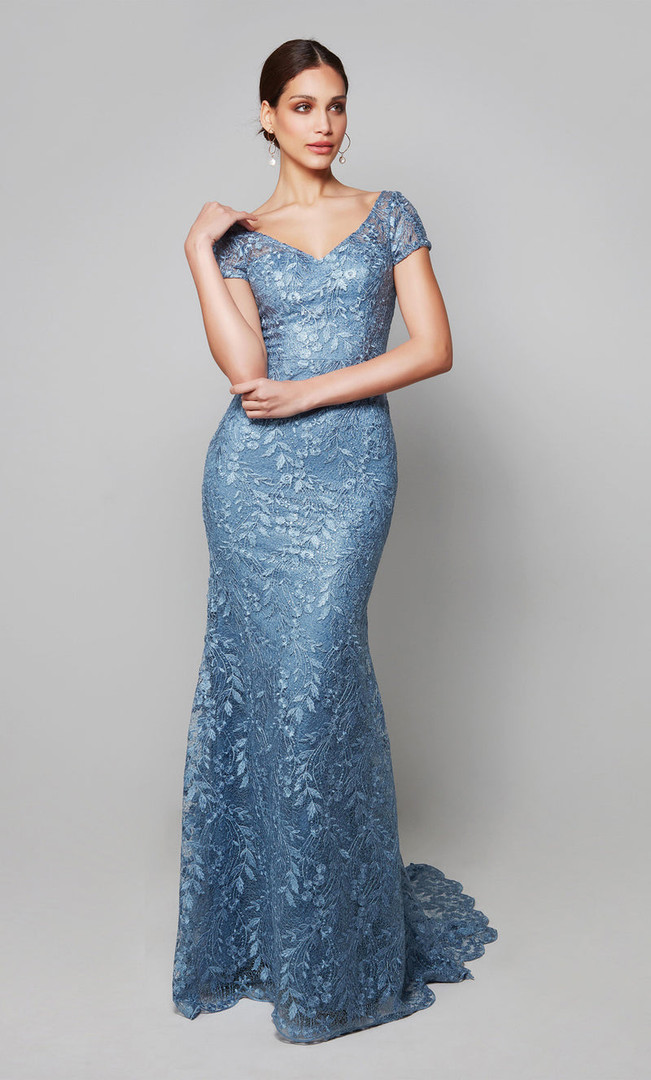 Alyce Paris 27602 Lace Scalloped Hem Short Sleeves Gown