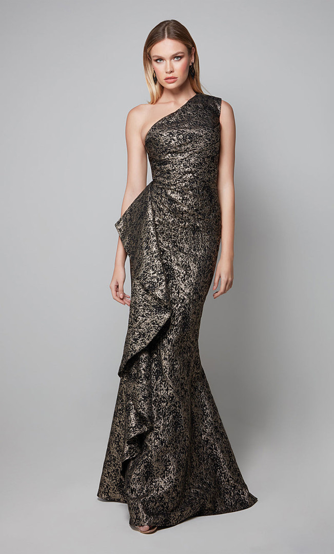 Alyce Paris 27620 Jacquard Asymmetric One-Shoulder Gown