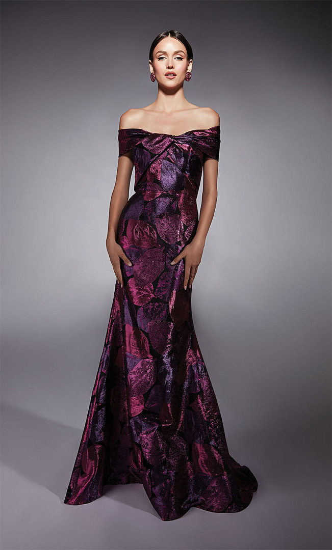 Alyce Paris 27702 Jacquard Off Shoulder Short Sleeves Gown