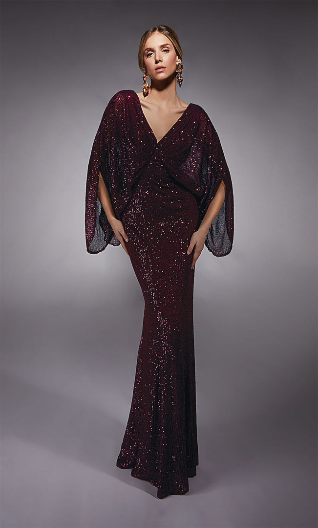 Alyce Paris 27703 Linear Sequins V-Neck Cape Sleeves Gown