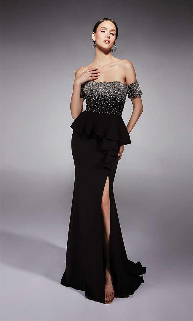 Alyce Paris 27715 Faille Off Shoulder Cap Sleeves Gown