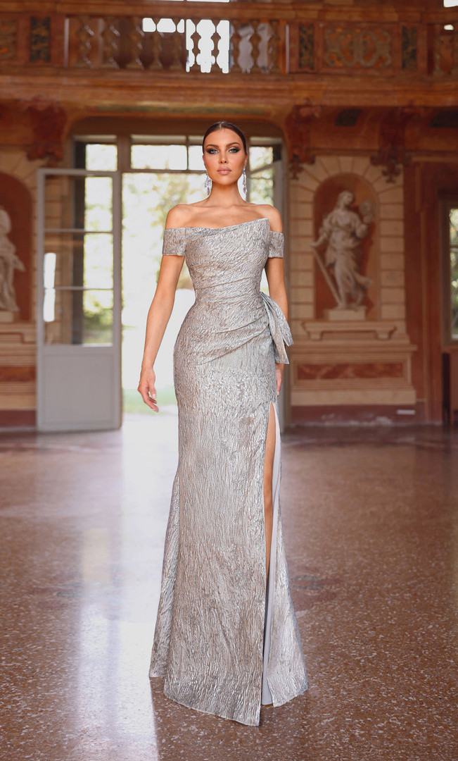 Alyce Paris 27717 Jacquard Off-Shoulder Cap Sleeves Gown