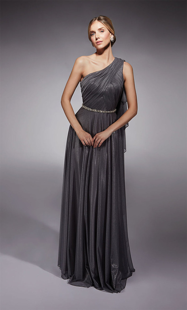 Alyce Paris 27719 Metallic Chiffon One Shoulder Pleated Gown