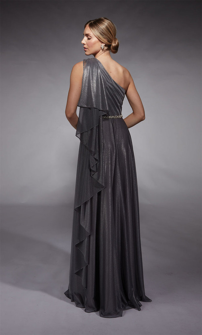 Alyce Paris 27719 Metallic Chiffon One Shoulder Pleated Gown