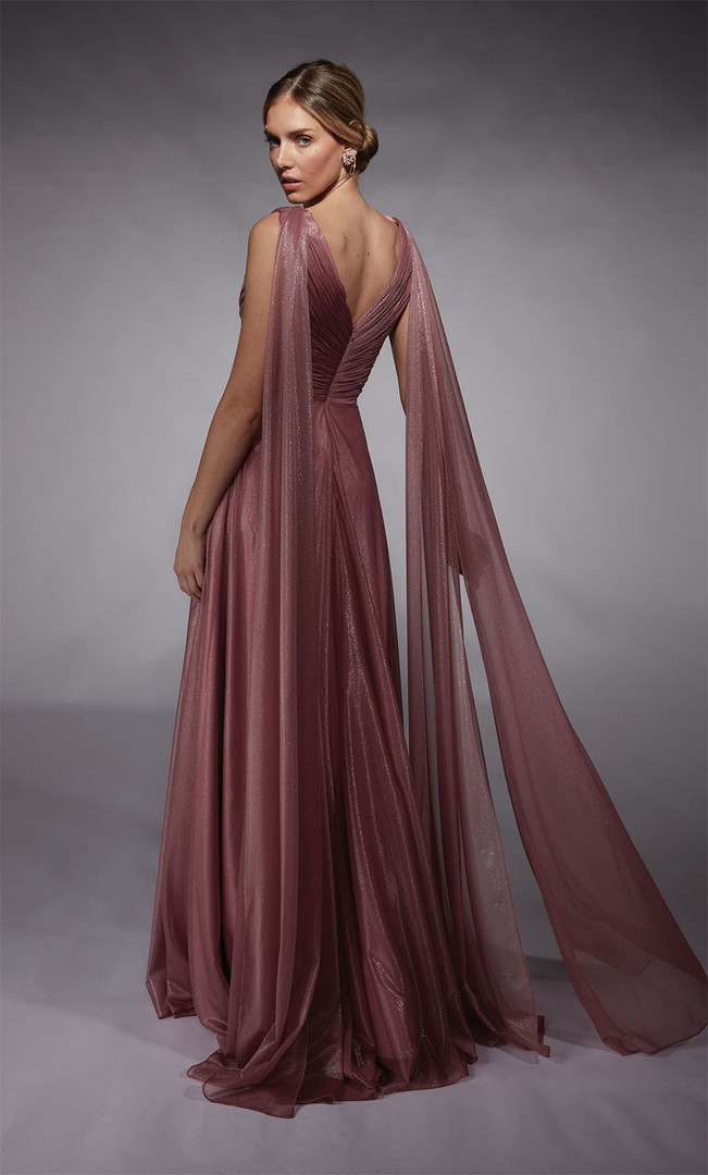 Alyce Paris 27720 Metallic Chiffon Plunging V-Neck Gown