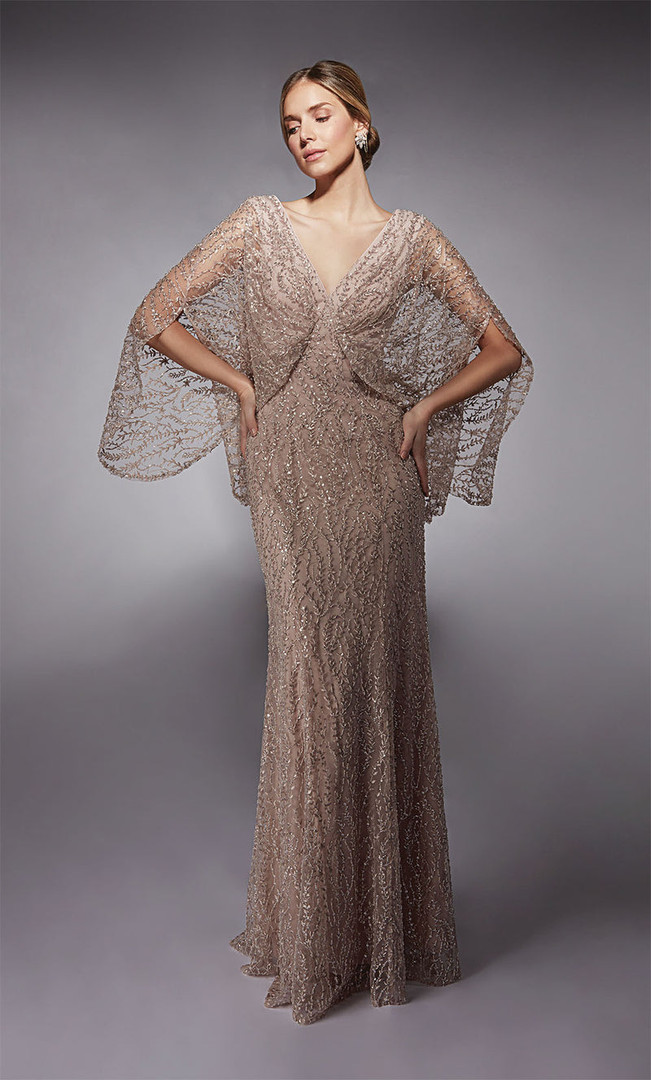 Alyce Paris 27724 Sequin Embroidery Sheer Cape Sleeves Gown