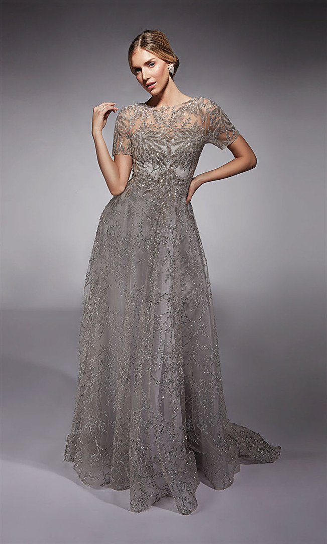 Alyce Paris 27726 Glitter Tulle Sequins Short Sleeves Gown