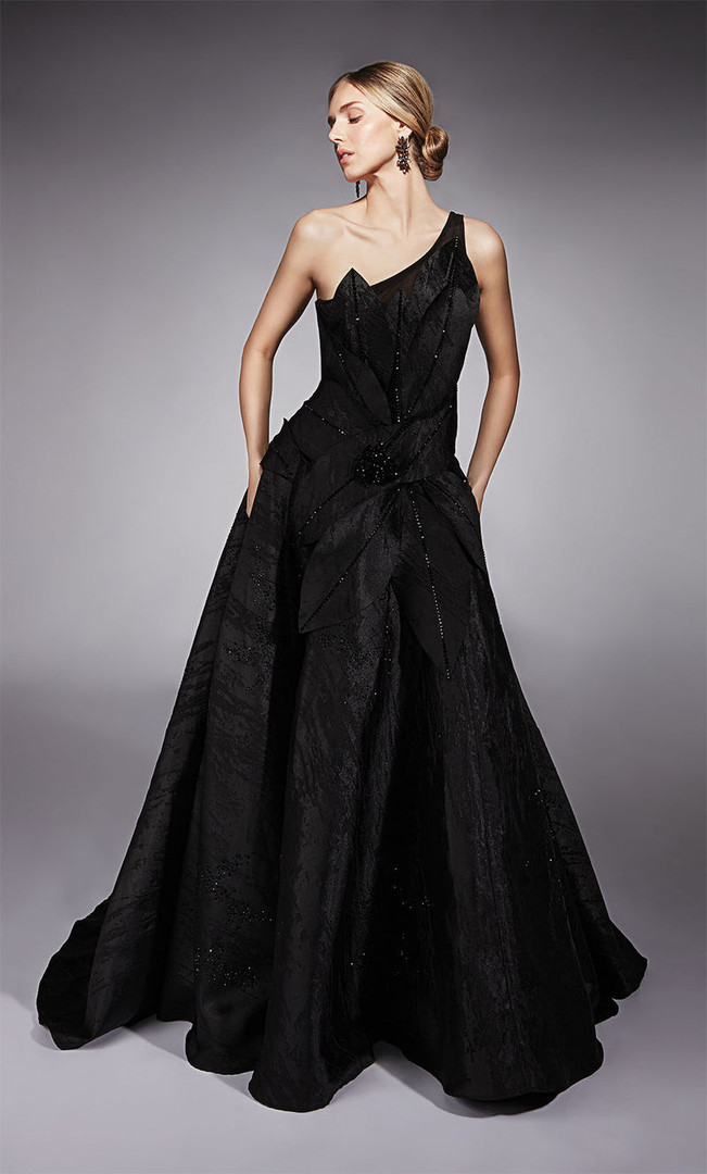 Alyce Paris 27730 Jacquard One-Shoulder Dramatic Floral Gown