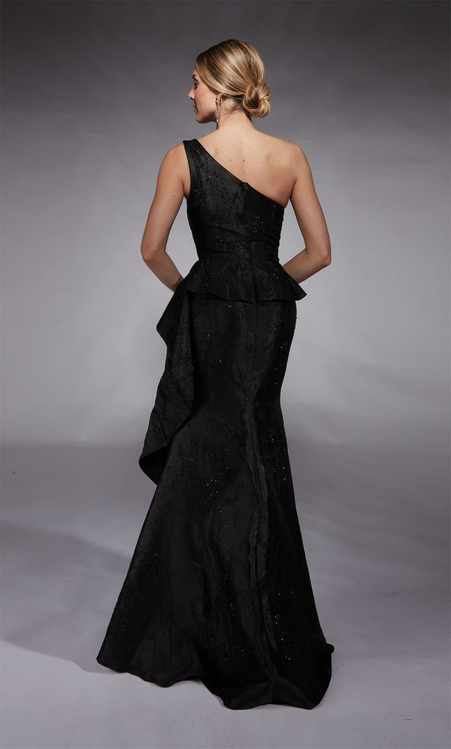 Alyce Paris 27732 Jacquard Beaded Asymmetric Neck Long Gown