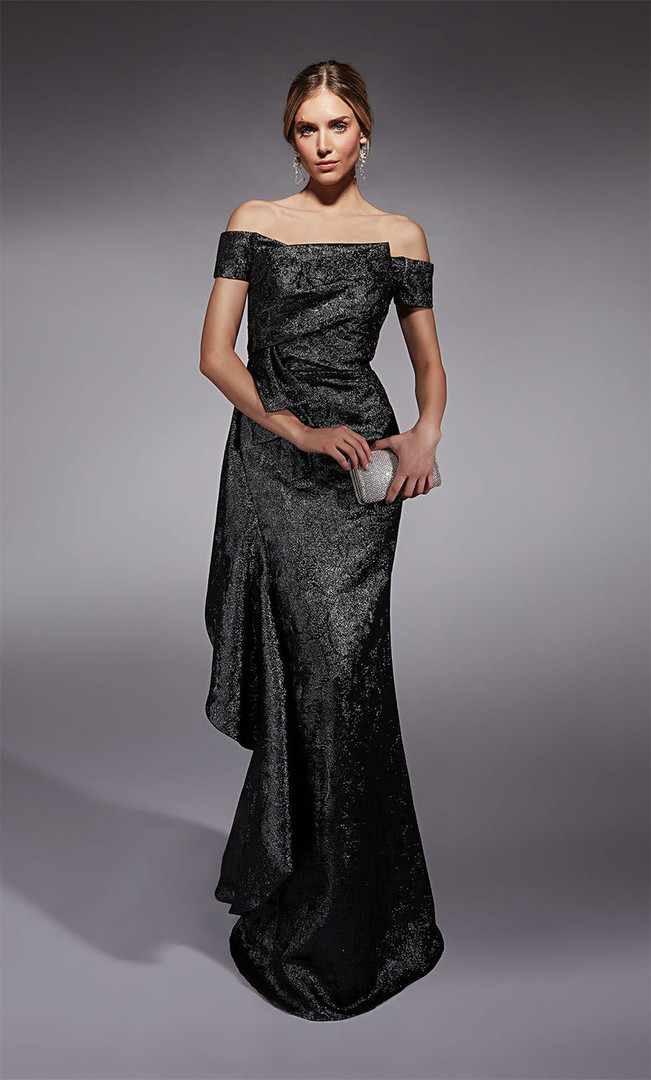 Alyce Paris 27735 Jacquard Off Shoulder Cap Sleeves Gown
