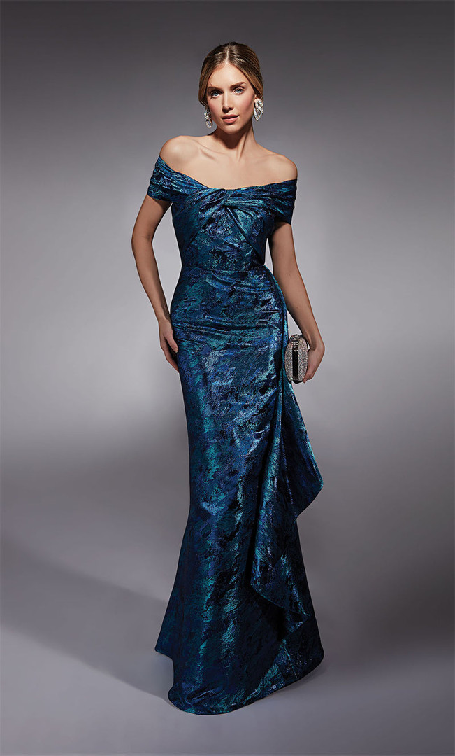 Alyce Paris 27737 Jacquard Off Shoulder Short Sleeves Gown