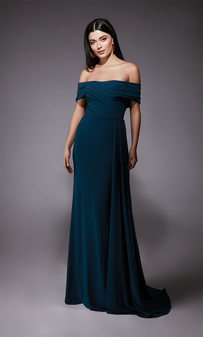 Alyce Paris 27745 Italian Knit Off-Shoulder Sheath Gown