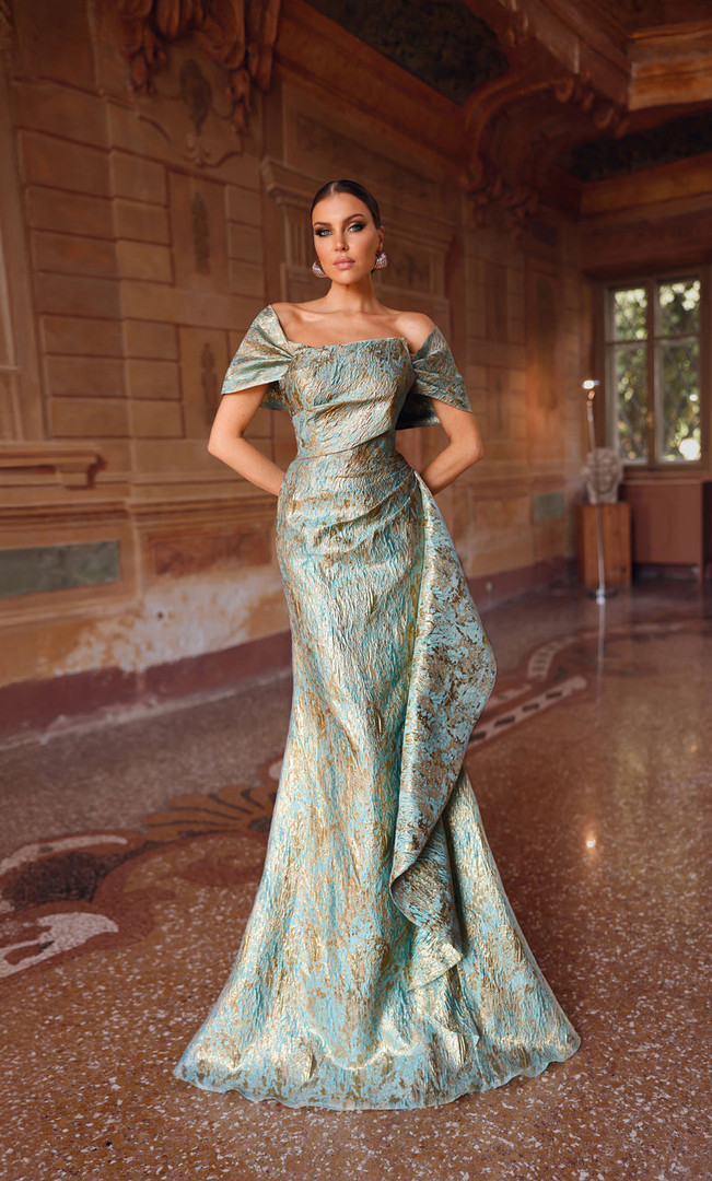 Alyce Paris 27750 Jacquard Metallic Strapless Long Gown