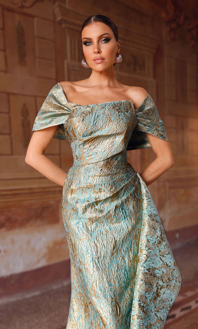 Alyce Paris 27750 Jacquard Metallic Strapless Long Gown