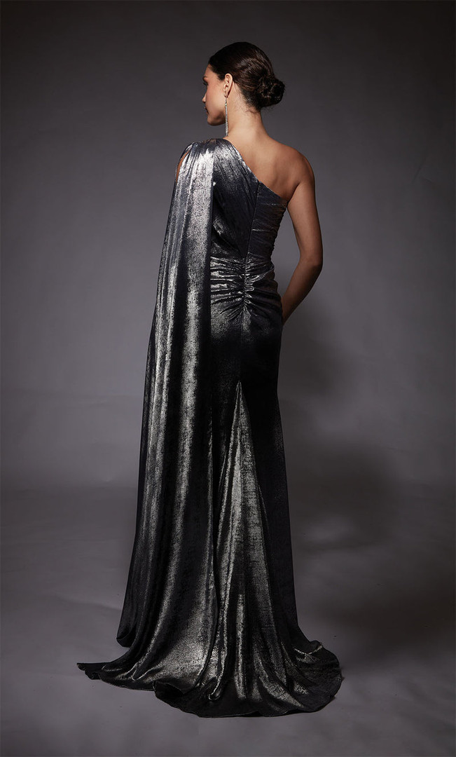 Alyce Paris 27753 Metallic Chiffon One Shoulder Sheath Gown