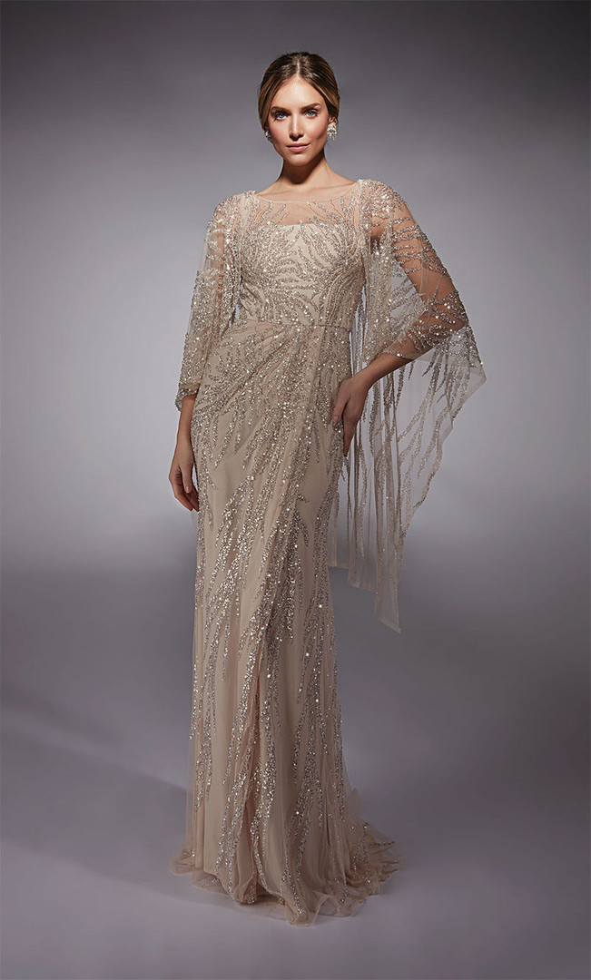 Alyce Paris 27754 Sequins Sheer Cape Sleeves Sheath Gown