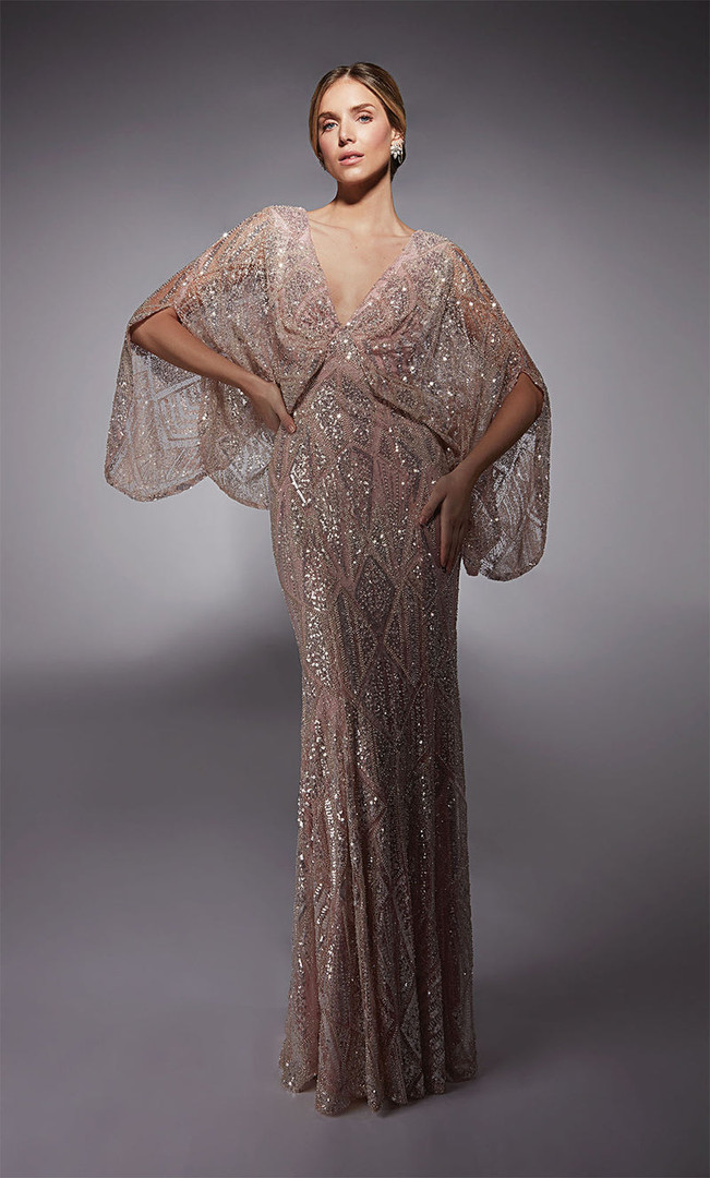 Alyce Paris 27756 Geometric Sequins Deep V-Neck Sheath Gown